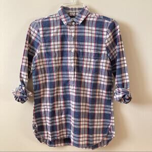 J. Crew Factory Plaid Popover Blouse XXS
